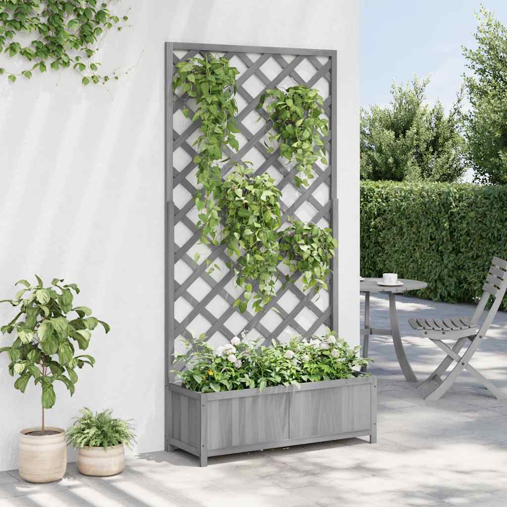 Jardinera Con Enrejado Gris 90x35x180 Cm Madera Maciza De Abeto_3
