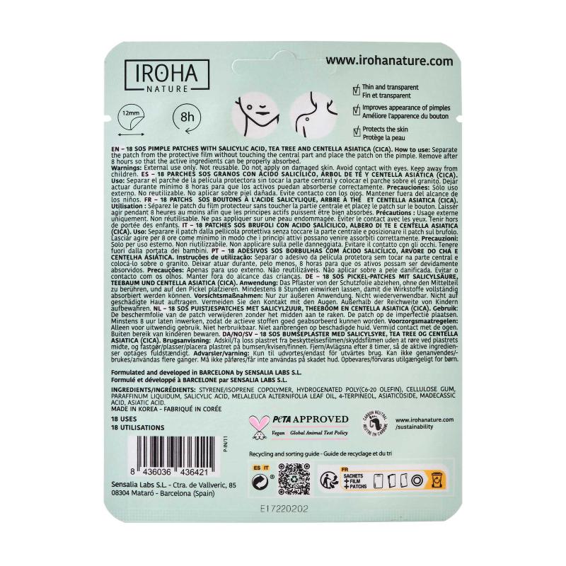 Iroha Nature SOS Pimple Patches com ácido salicílico, melaleuca e centelha asiática