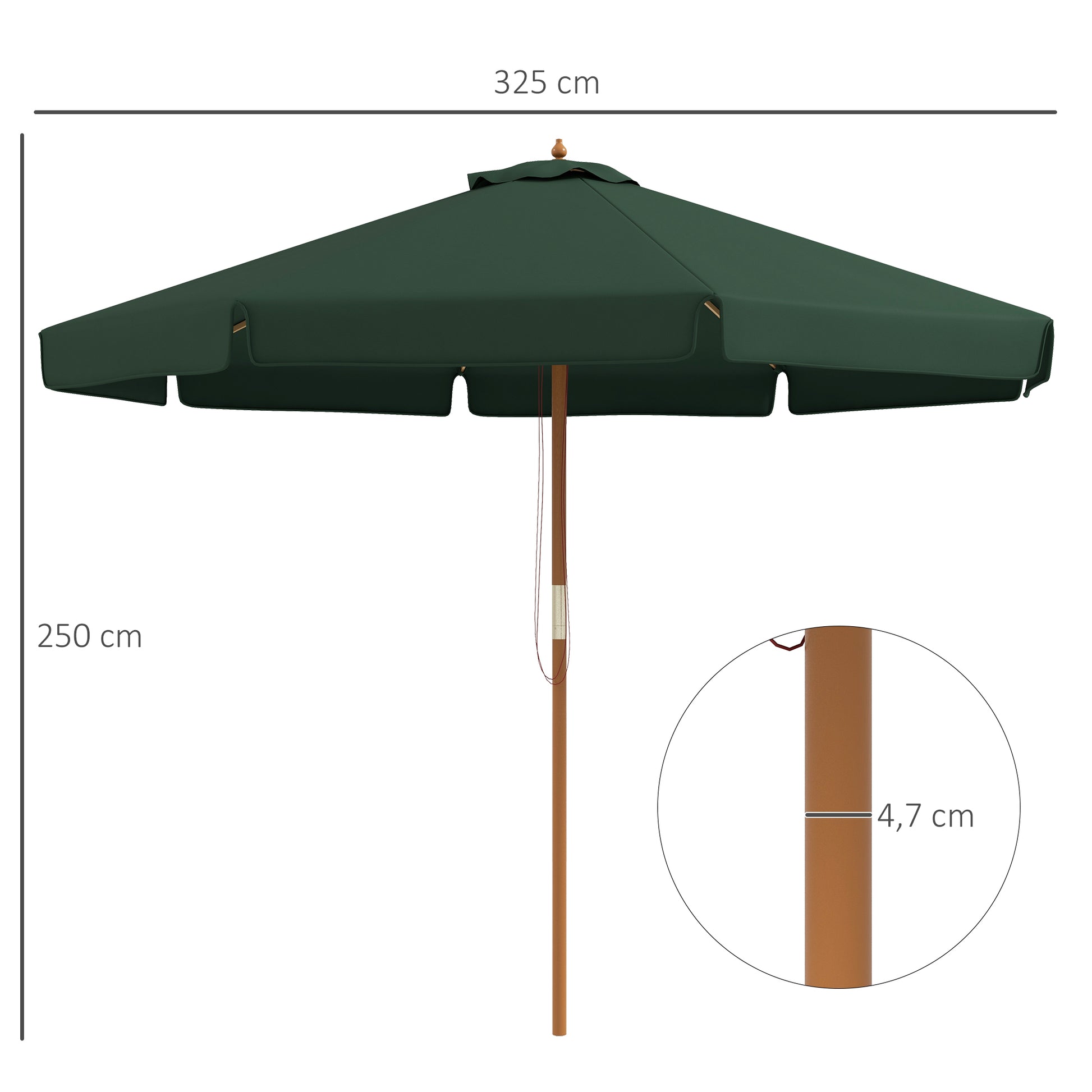 Outsunny Sombrilla Jardín Ø325x250cm Sistema De Polea Techo De Ventilación Verde_2