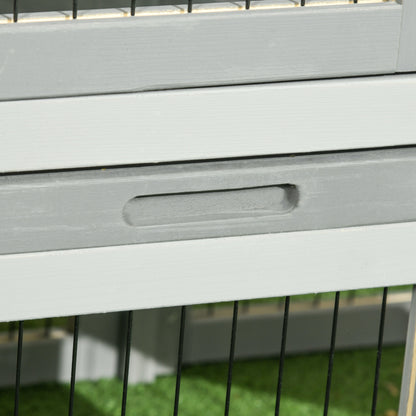 Pawhut Conejera Exterior De Madera 150x52x68 Cm Techo Abatible Bandeja Gris_3