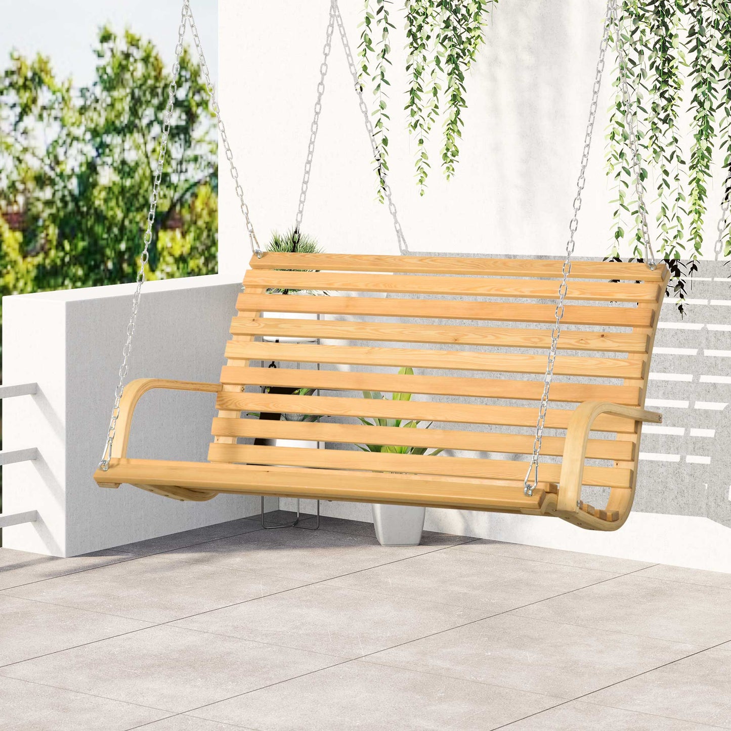 Outsunny Banco Columpio De Madera 2 Plazas Tipo Balancín Colgante 141,5x51x78cm_1