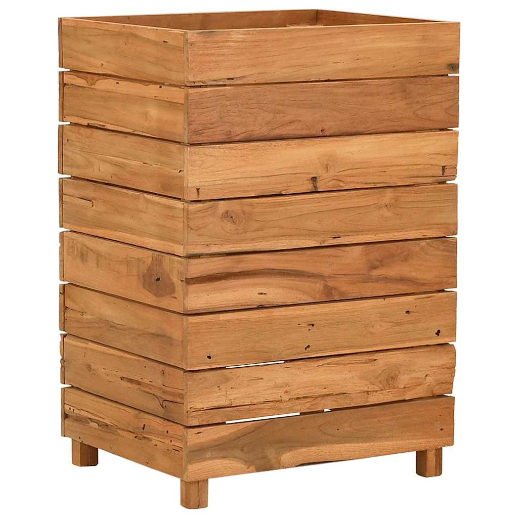 Arriate Elevado Madera De Teca Reciclada Y Acero 50x40x72 Cm_0