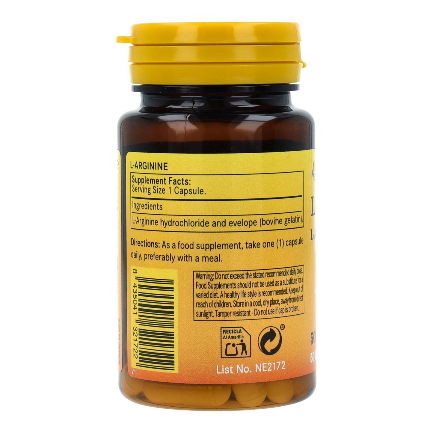 L-Arginina 500 mg Nature Essential, 50 Cápsulas
