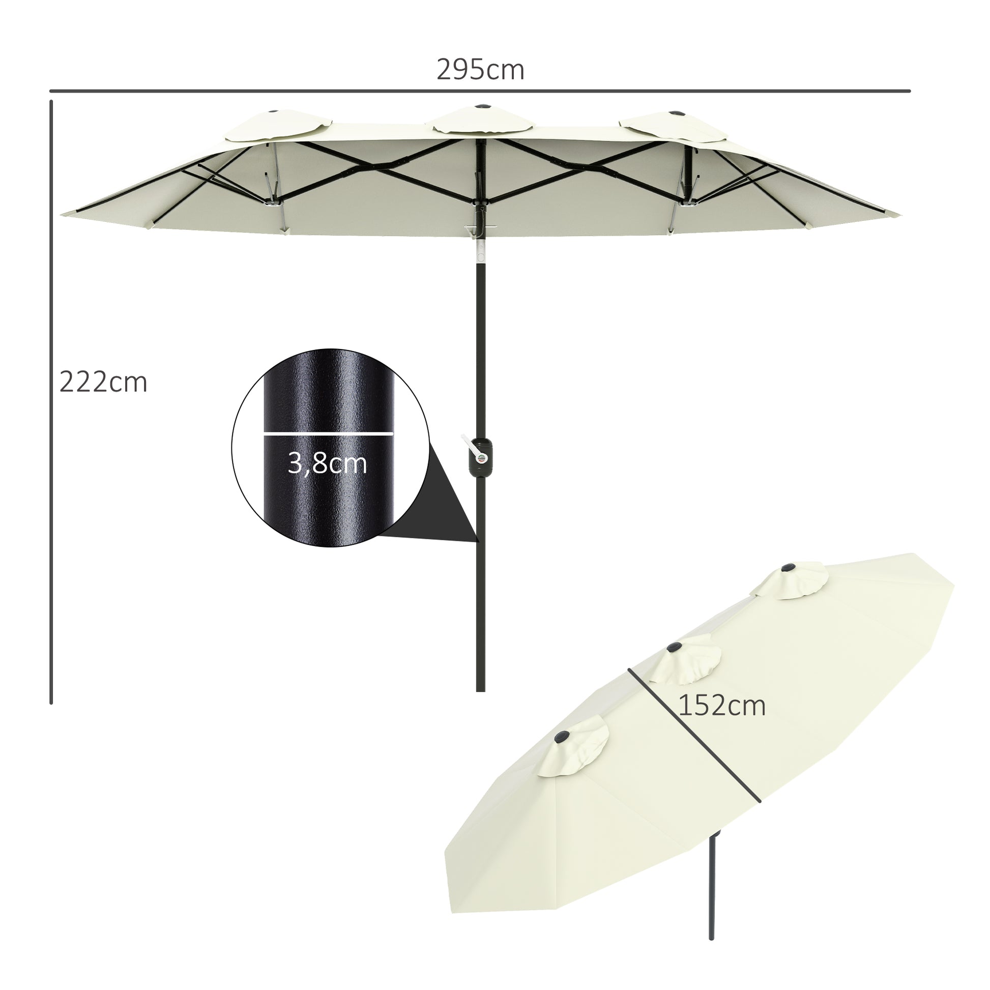 Outsunny Sombrilla Doble 295x152x222 Cm Con Inclinación De 45° Manivela Beige_2