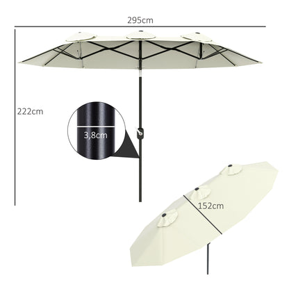 Outsunny Sombrilla Doble 295x152x222 Cm Con Inclinación De 45° Manivela Beige_2