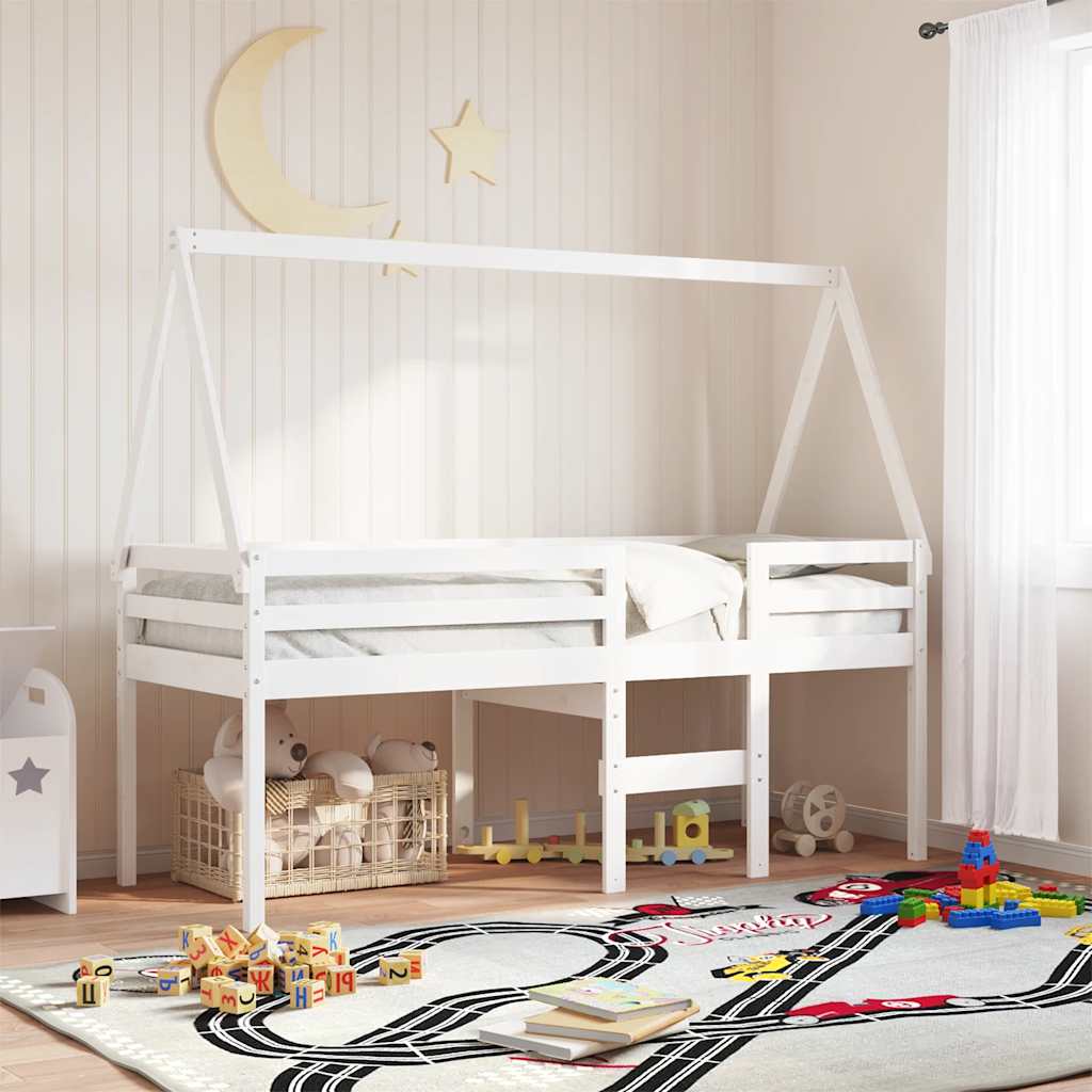 Techo De Cama Infantil Madera Maciza Blanco 209x95,5x88 Cm_1