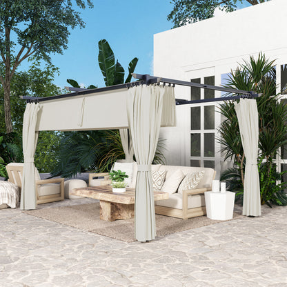 Outsunny Pérgola Con Techo Retráctil 4x3 M Paredes Laterales Anti-uv Crema_4