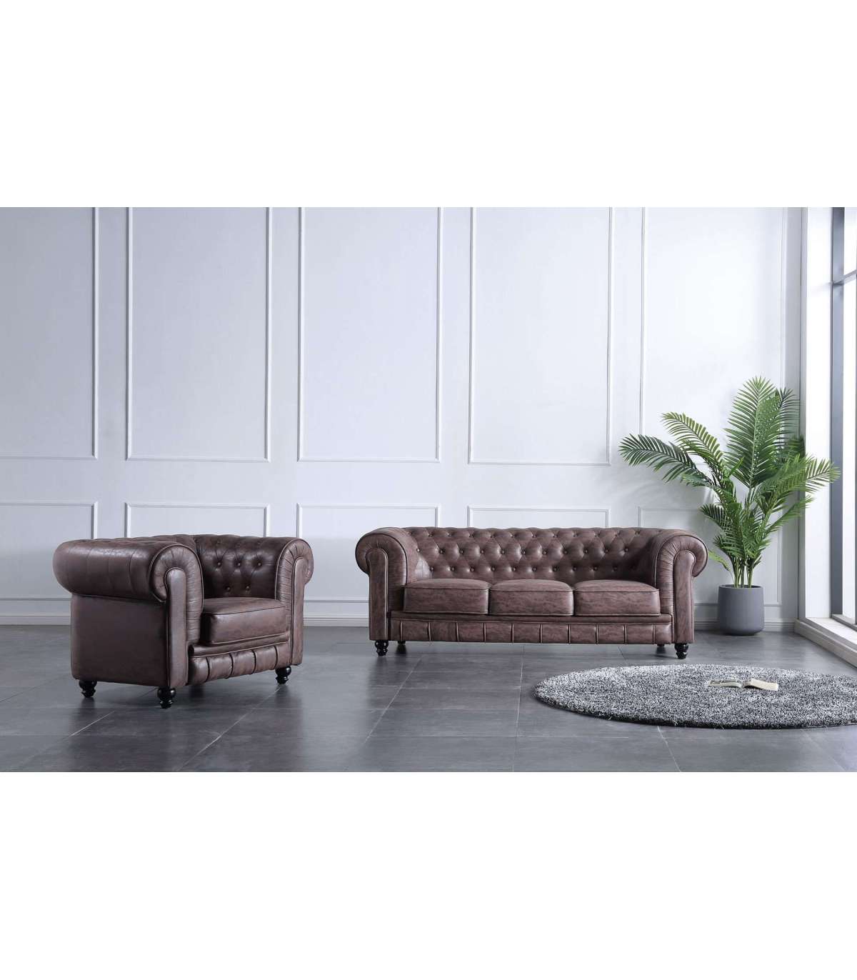 Sillón Chesterfield Tapizado En Símil Piel Imitación Cuero Viejo, 115 Cm(ancho) 75 Cm(altura) 84 Cm(fondo)._5