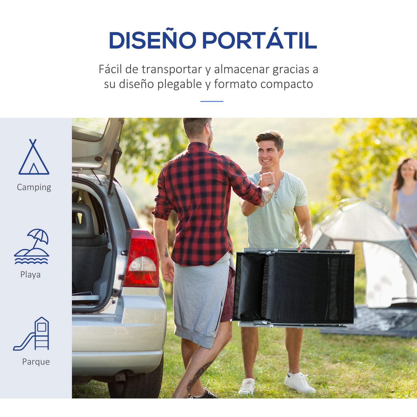Outsunny Tumbona Plegable Con Respaldo Ajustable 137x63,5x100,5 Cm Negro_5