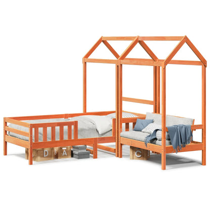 Set De Cama Y Banco Con Techo Madera De Pino Marrón 90x200 Cm_0