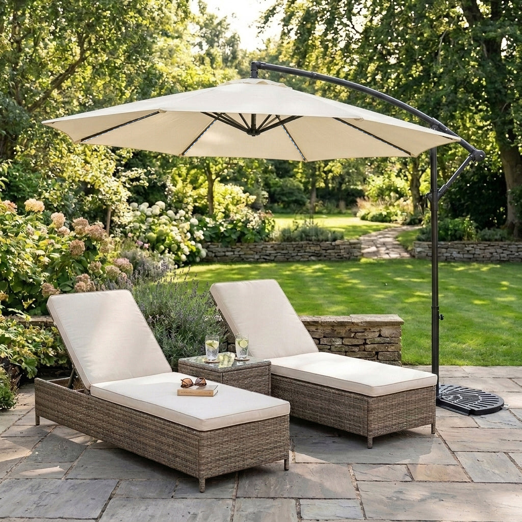 Parasol Excéntrico Led De 3 M Con Base De Medio Abanico – Crema_3