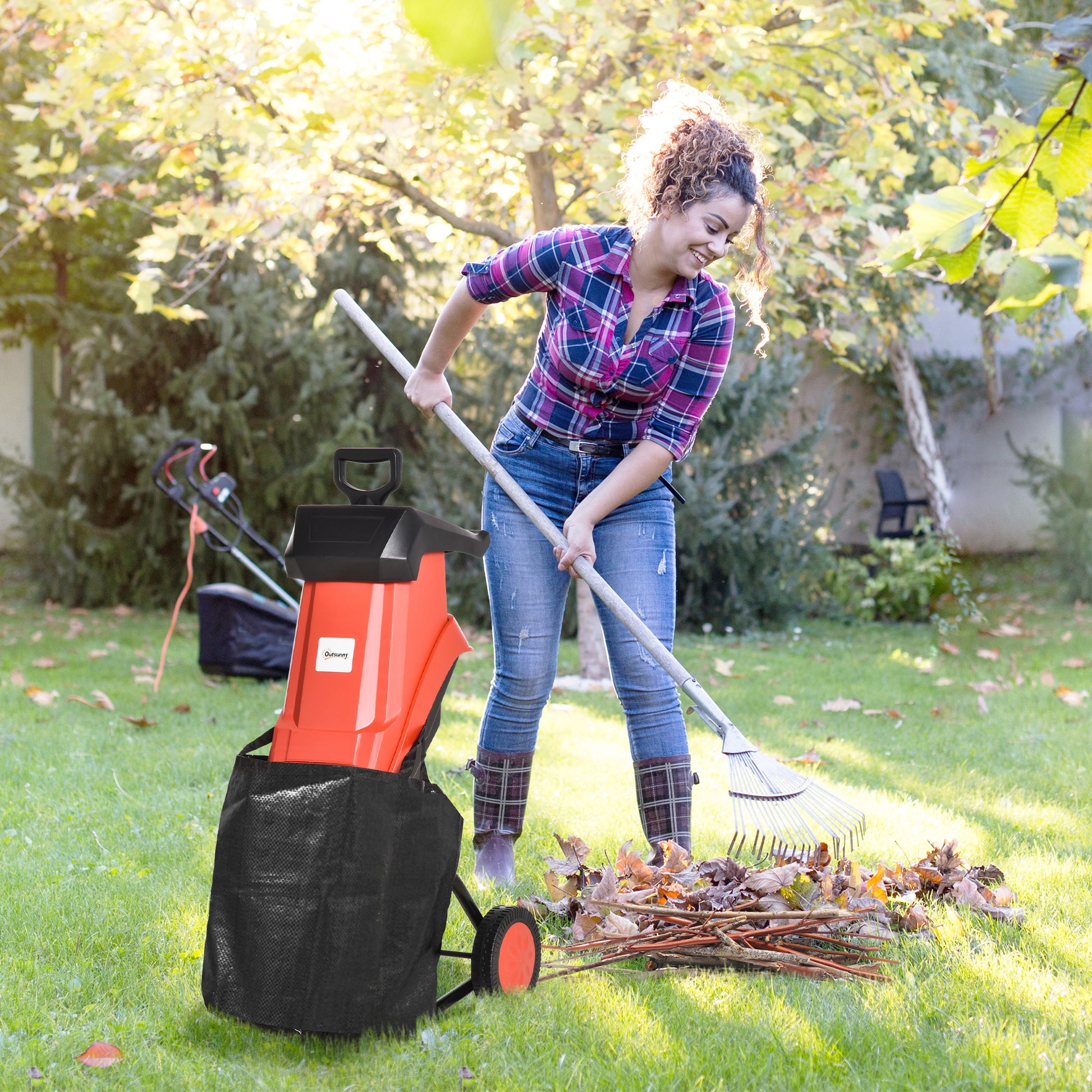 Outsunny Trituradora De Jardín 2500w Con 2 Cuchillas De Volteo Y Bolsa De 50l_1