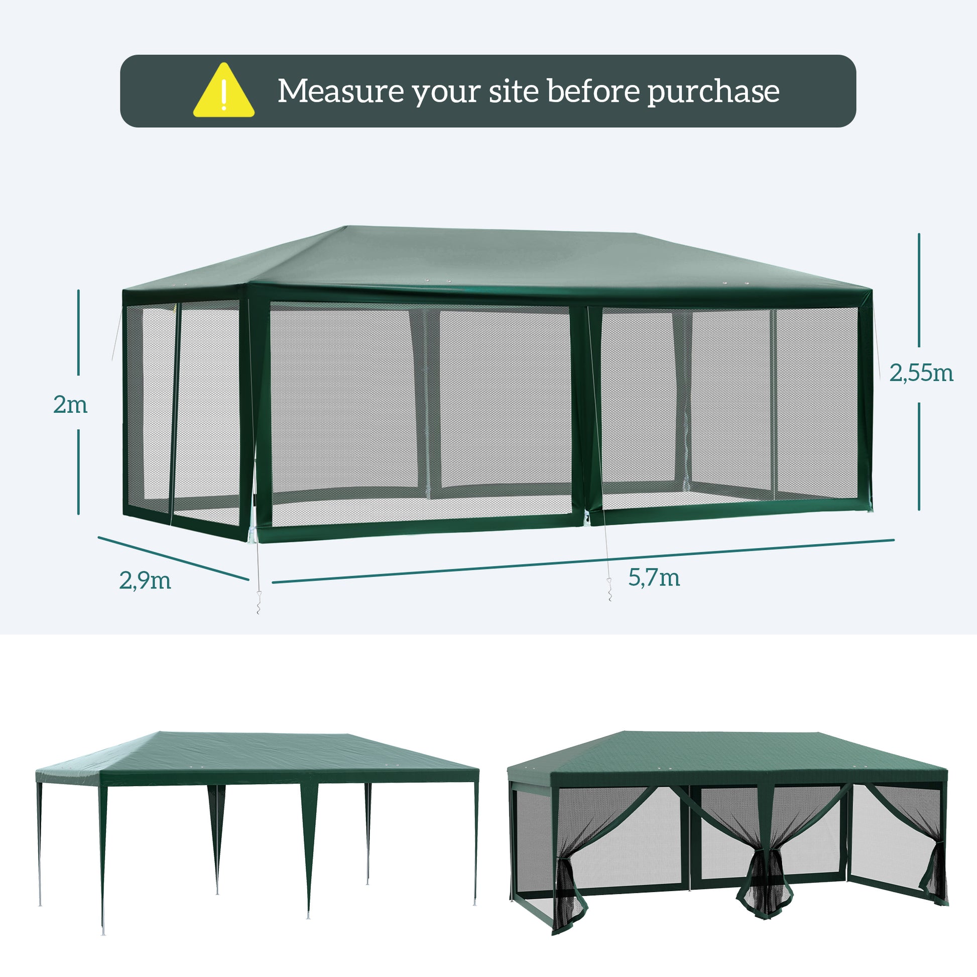 Outsunny Carpa De Jardín 6x3 M Con 6 Mosquiteras Laterales 2 Puertas Verde_2