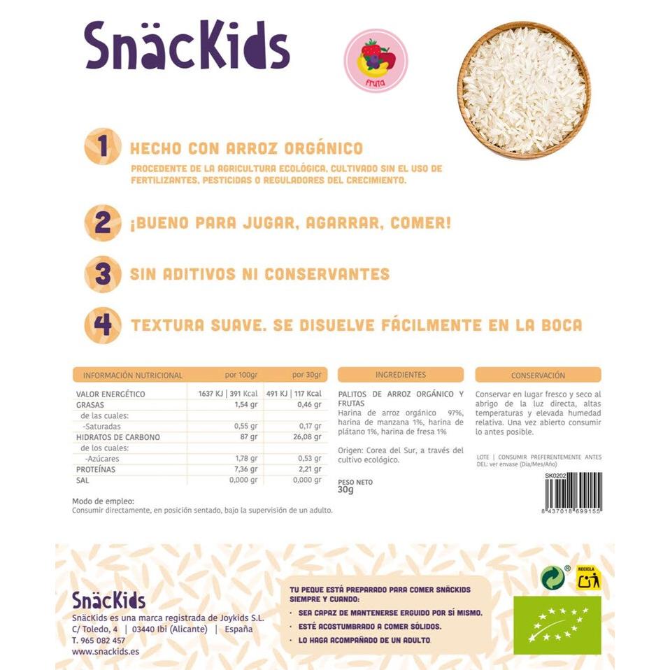 Lanche biológico para bebé +8 meses Arroz e Palitos de Fruta