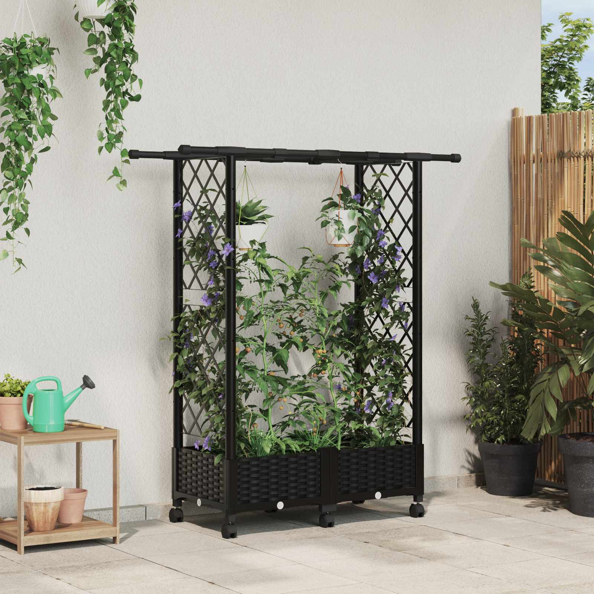 Cama Elevada Con Trellis Y Techo Negro 122,5 X 40 X 127 Cm Pp_1