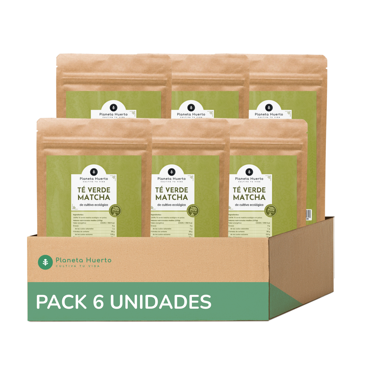 Pack de 6 Chás Matcha em Pó ECO Planeta Huerto 70 g