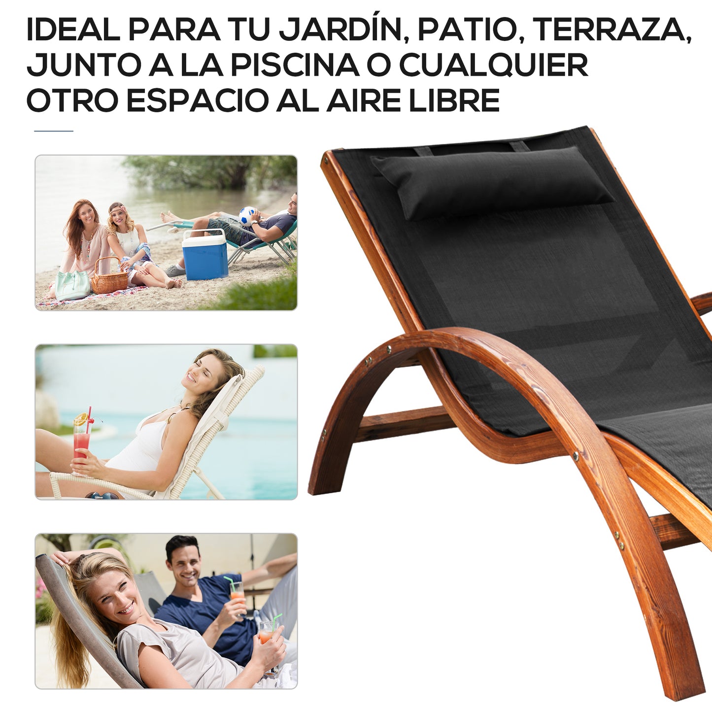 Outsunny Tumbona Hamaca 161x72x68cm Jardin Terraza Playa Piscina Patio Hotel_5