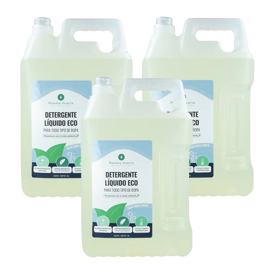 Embalagem de 3 x Detergente Líquido Ecológico para Roupa com aroma natural a roupa limpa, Planeta Huerto, 5 litros