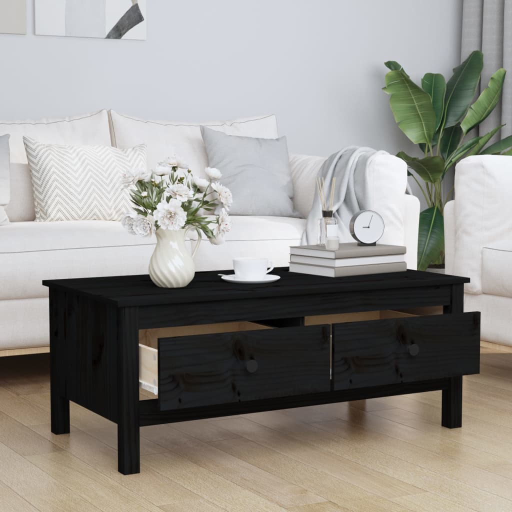 Mesa De Centro De Madera Maciza De Pino Negro 100x50x40 Cm_1