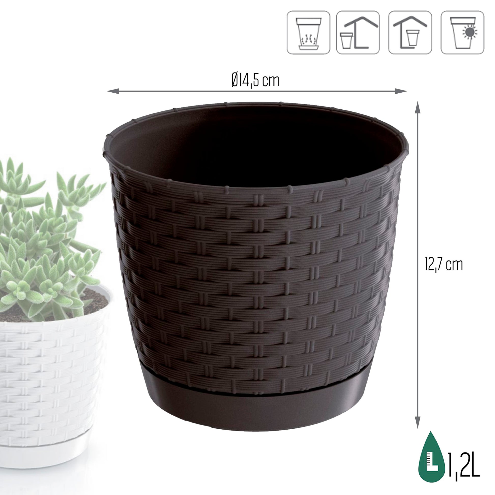 Maceta Ratolla Round 1,2l., Dimensiones (mm) 145x145x127, Color Ocre Oscuro