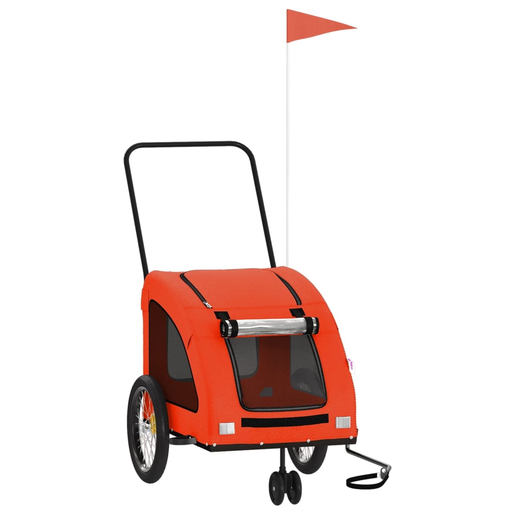 Remolque De Bicicleta Mascotas Hierro Tela Oxford Naranja Gris_0