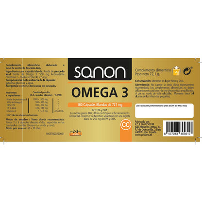 SANON Ómega 3 100 cápsulas moles de 721 mg