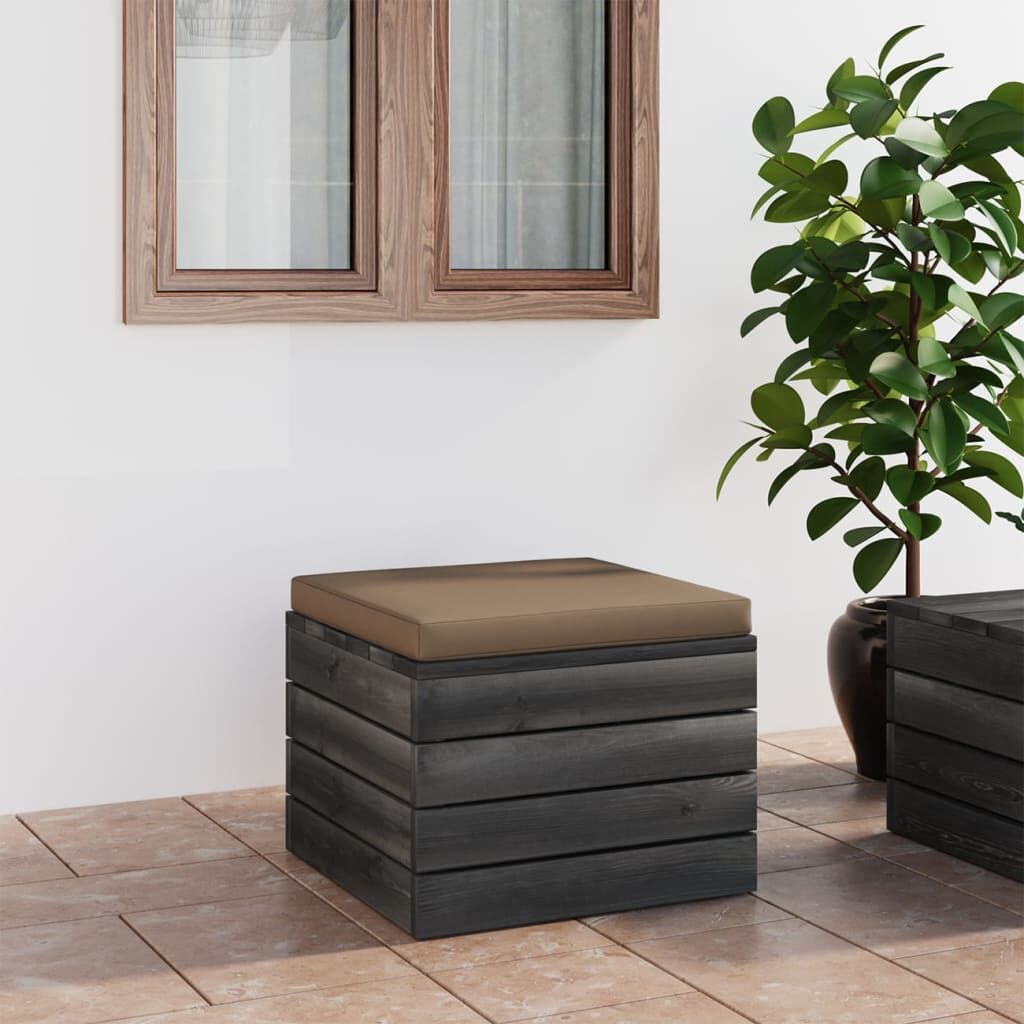 Vidaxl Otomana De Palets De Jardín Con Cojín Gris Taupe Madera De Pino_1
