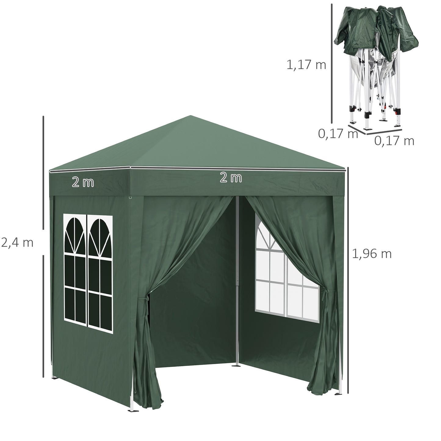 Outsunny Carpa Plegable 2x2m Exterior Con 4 Paredes Y Bolsa De Transporte Verde_2