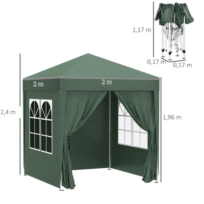 Outsunny Carpa Plegable 2x2m Exterior Con 4 Paredes Y Bolsa De Transporte Verde_2