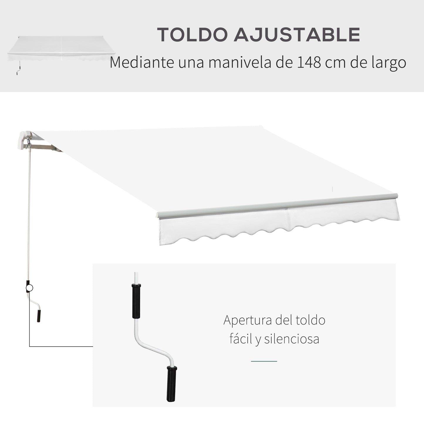 Outsunny Toldo Manual Plegable De Aluminio Con Manivela 3,5x2,5m Blanco_5
