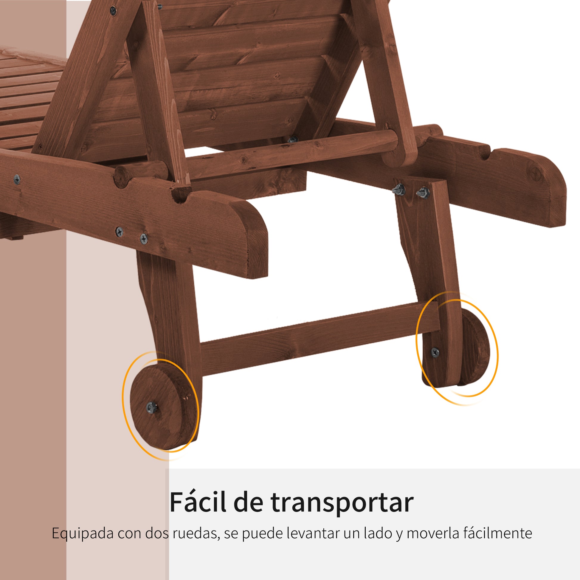 Outsunny Tumbona De Madera Exterior Con 2 Ruedas 1 Cajón Natural_5