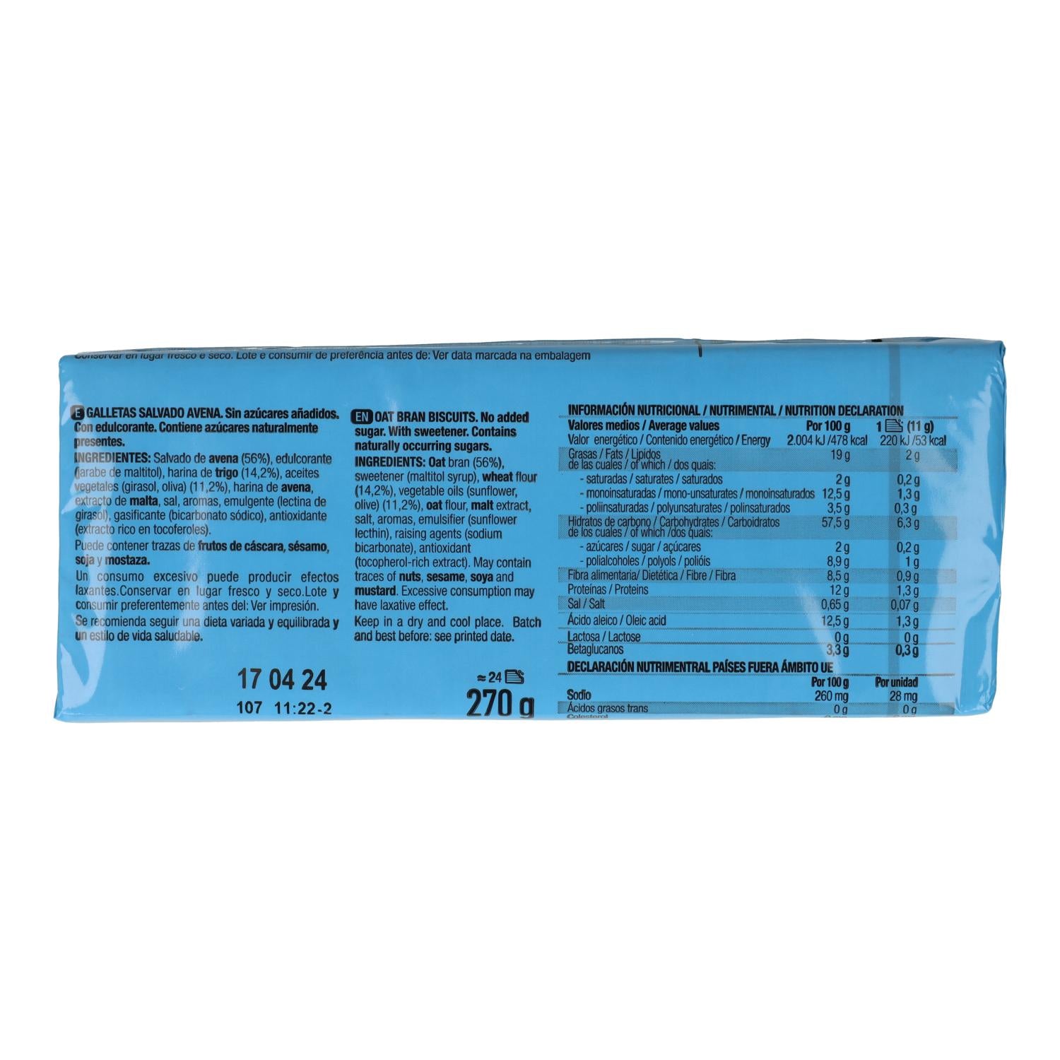 Galletas de Avena con Salvado 0% azúcares Santiveri 270 g
