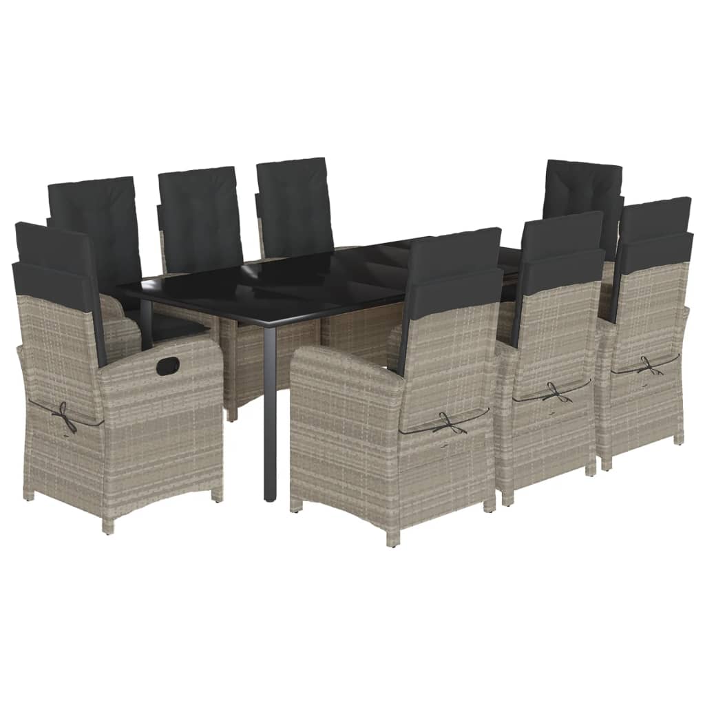 Set Comedor De Jardín 9 Pzas Cojines Ratán Sintético Gris Claro / Vetonek_3
