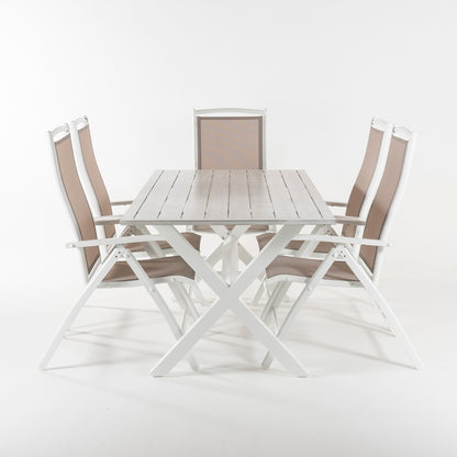 Conjunto Para Jardín Mesa De 190 Cm Y 6 Sillones Reclinables De Color Blanco_3