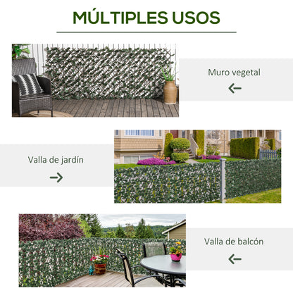 Outsunny Valla De Enrejado Expandible De 2 Piezas Con Hojas Artificial 295x70 Cm_5