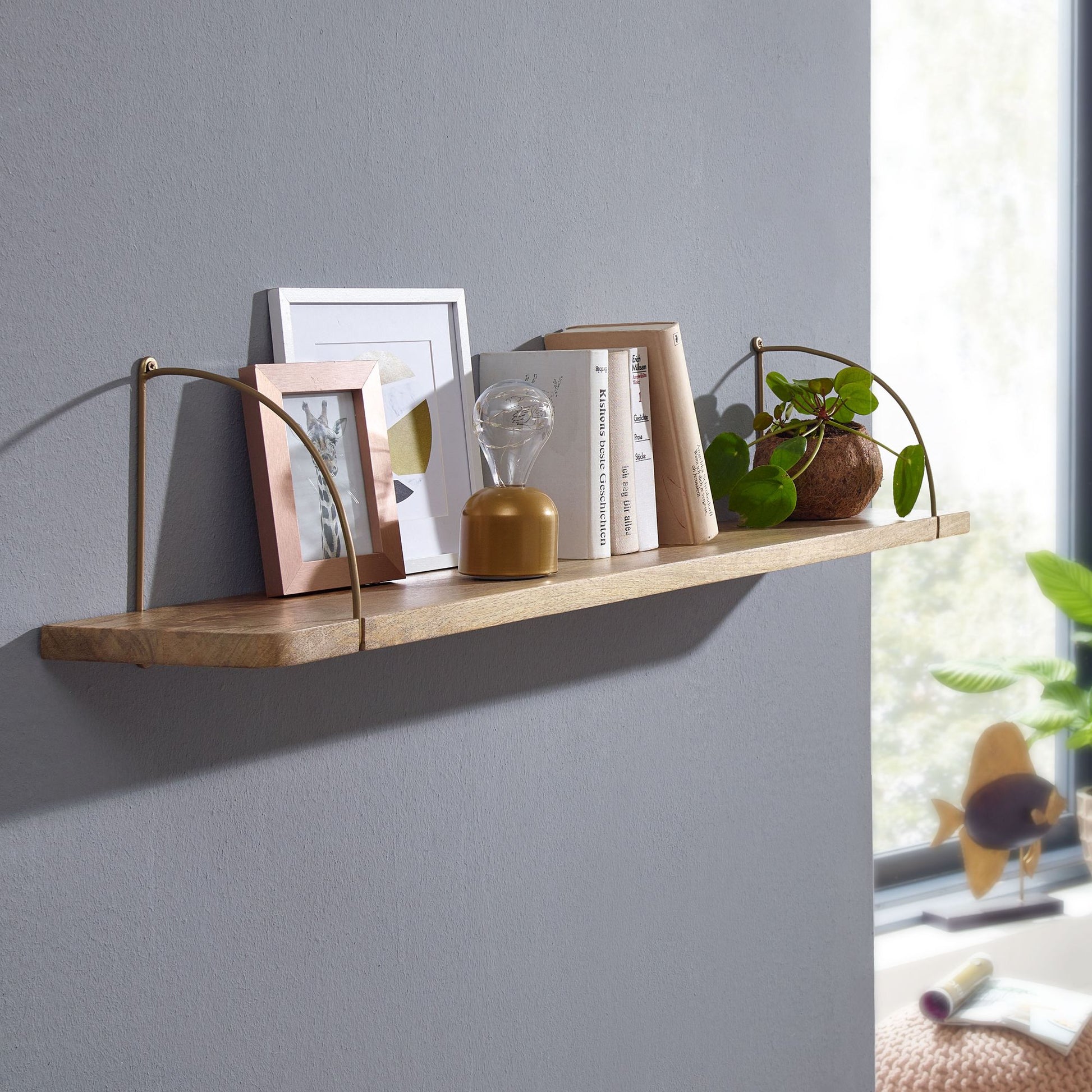 Estantería De Pared 120x25x22 Cm Madera Maciza De Mango Y Metal Industrial_1