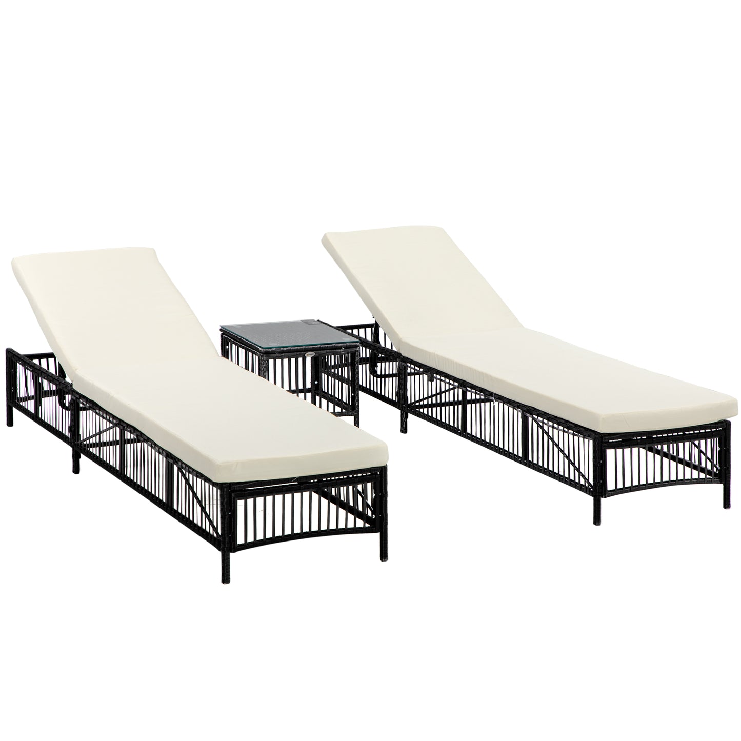 Outsunny Conjunto De 2 Tumbonas De Ratán Con Mesa De Centro Negro_0