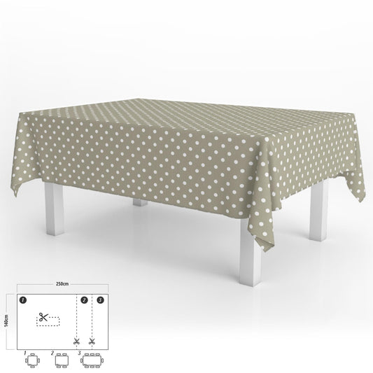 Mantel Hule Rectangular Topos Beige Impermeable Antimanchas Pvc 140x250 Cm.  Recortable Uso Interior Y Exterior_0