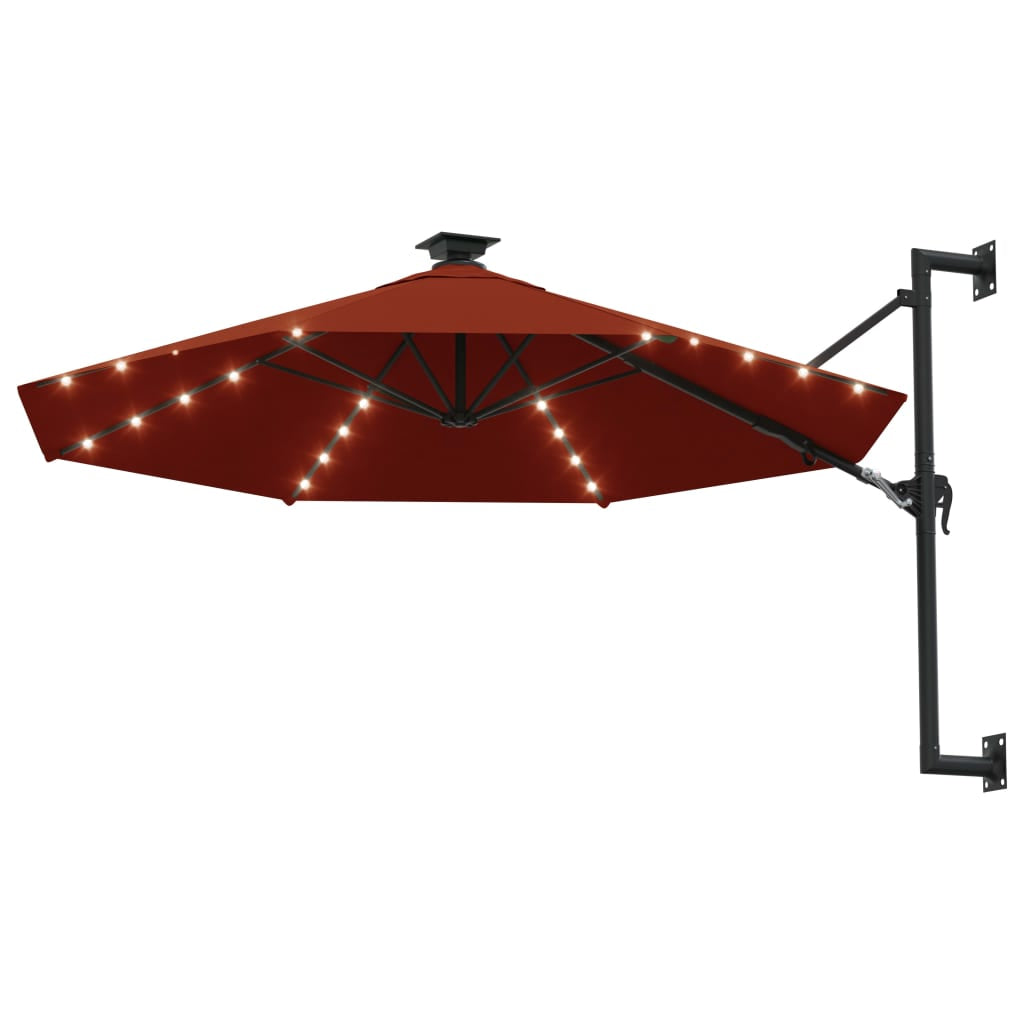 Vidaxl Sombrilla De Jardín De Pared Con Luces Led Terracota 300 Cm_1