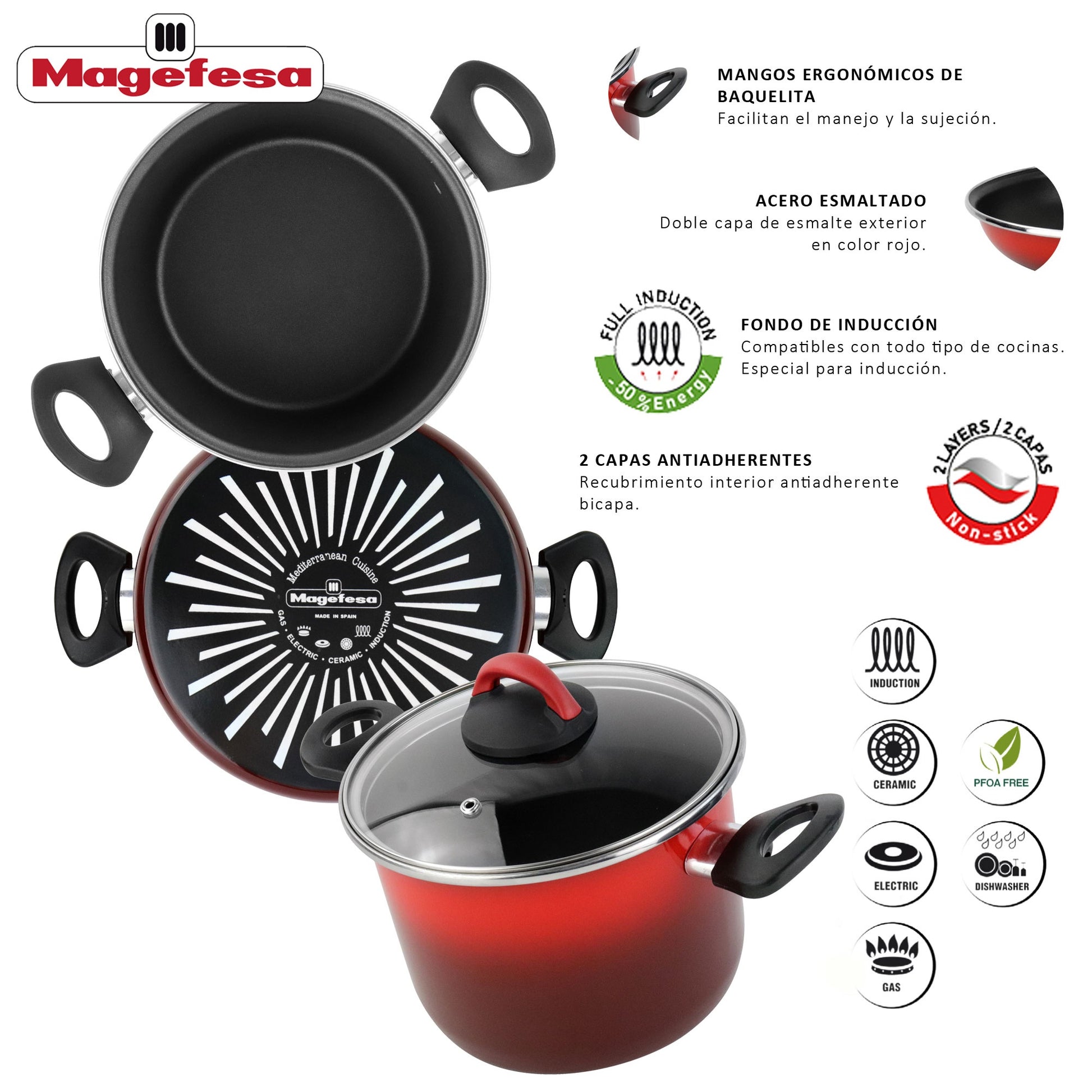 Olla Alta 'sr' Ø22cm Con Tapa Vidrio Rojo Magefesa_3