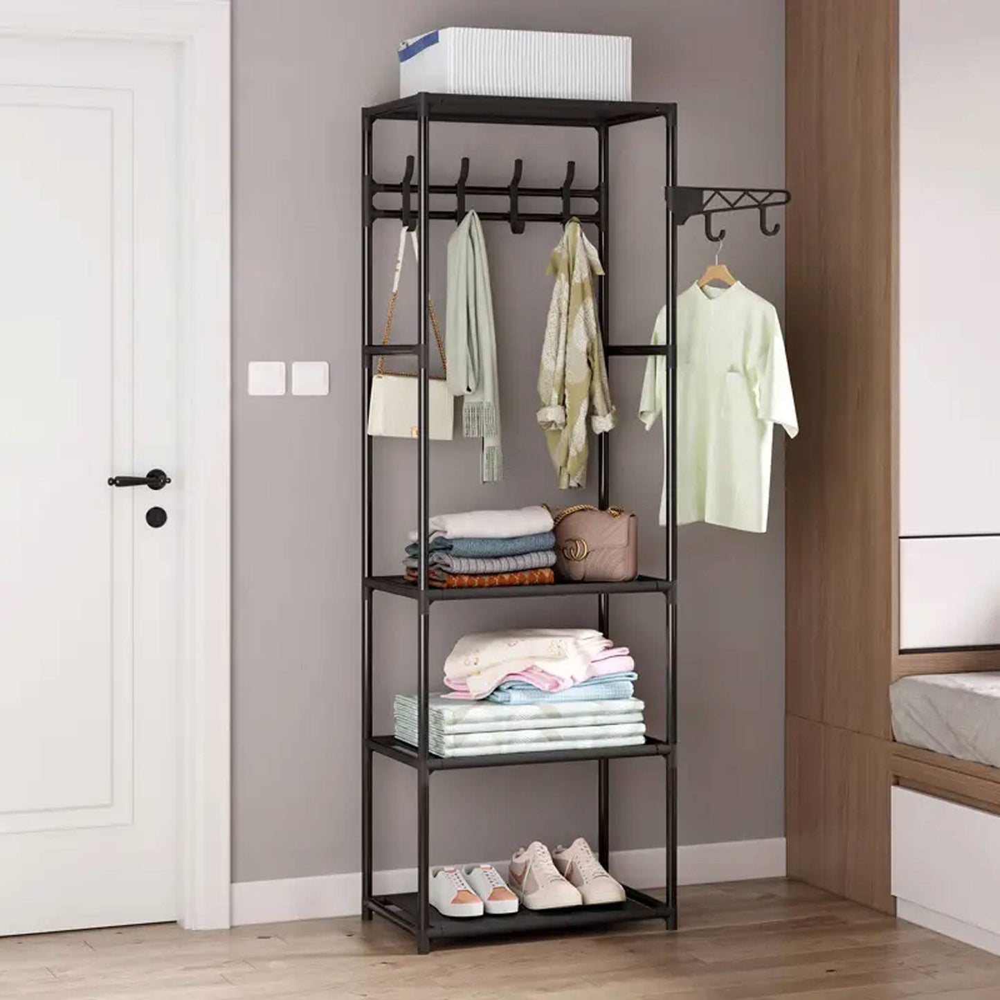 Well Home Armario Perchero Con Estantes Color Negro H.170cm_3