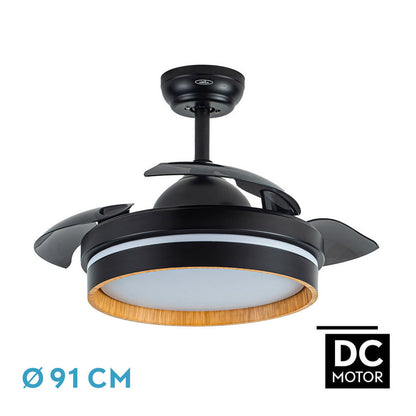 Ventilador Dc Nalon 48w Negro/madera Oscura 3aspas 91d 4800lm 3000-4500-6000k Remoto+memoria+temporizador_0