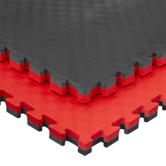Tatami Puzzle 4cm 100x100cm, Pack 4 Unidades – Superficie 5 Líneas Negro/rojo_0