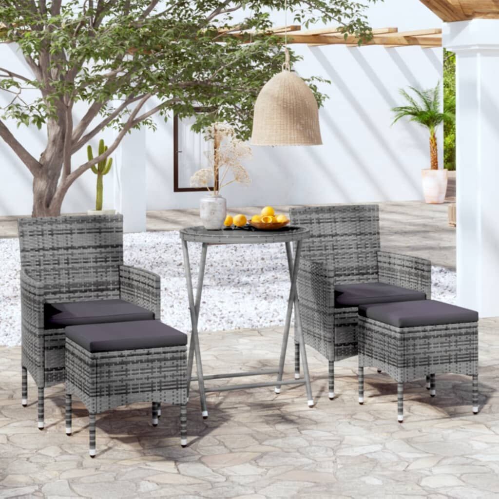 Vidaxl Mesa Sillas Jardín 5 Pzas Ratán Sintético Vidrio Templado Gris_1