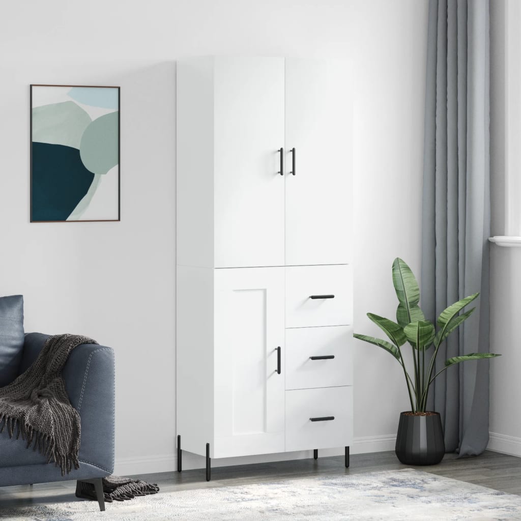 Aparador Alto Madera Contrachapada Blanco Brillo 69,5x34x180 Cm_0