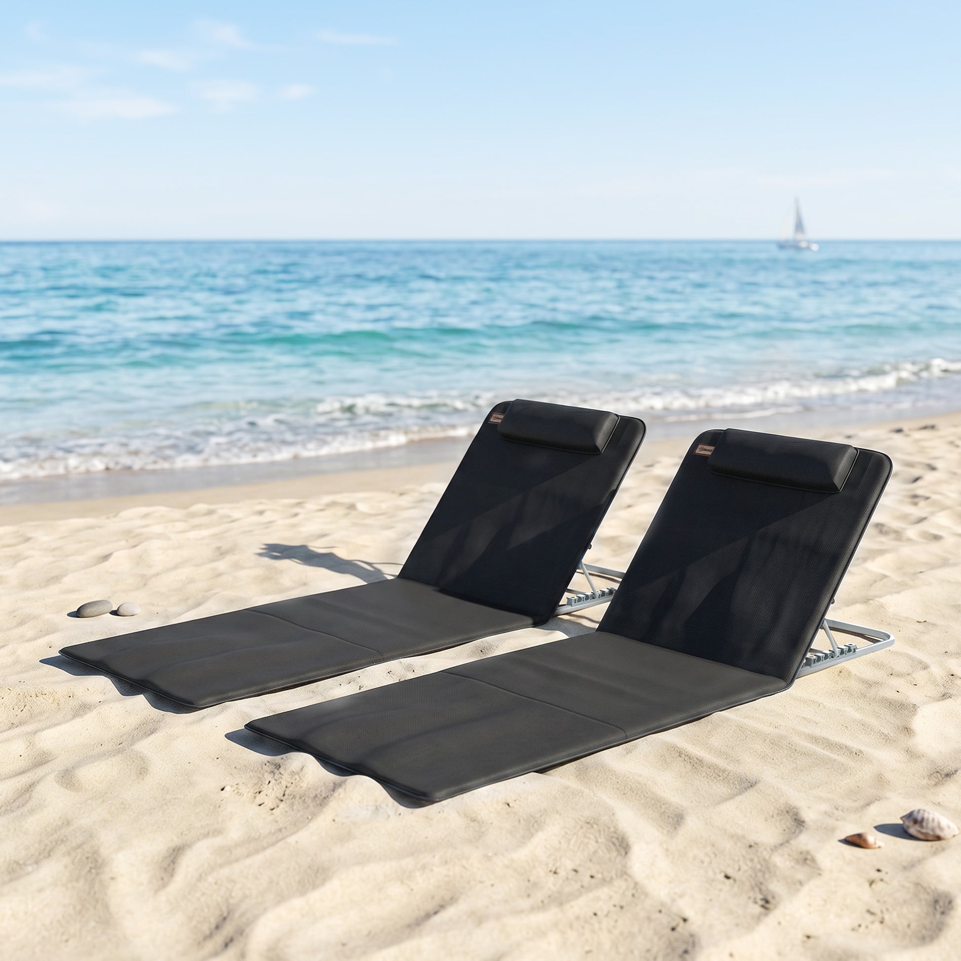 Outsunny Conjunto De 2 Esterillas De Playa Plegable 134x48x33-43 Cm Negro_1