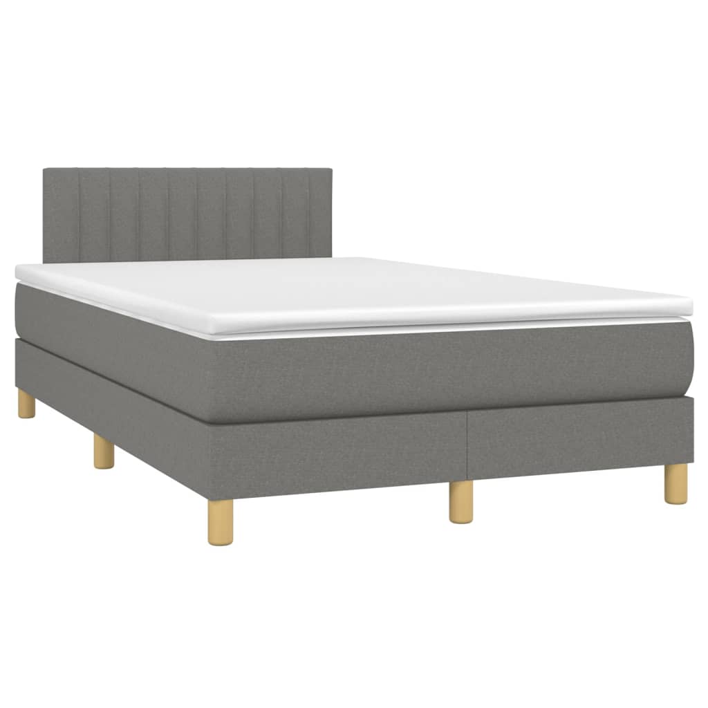 Cama Box Spring Con Colchón Y Led Tela Gris Oscuro 120x200 Cm / Vetonek_1