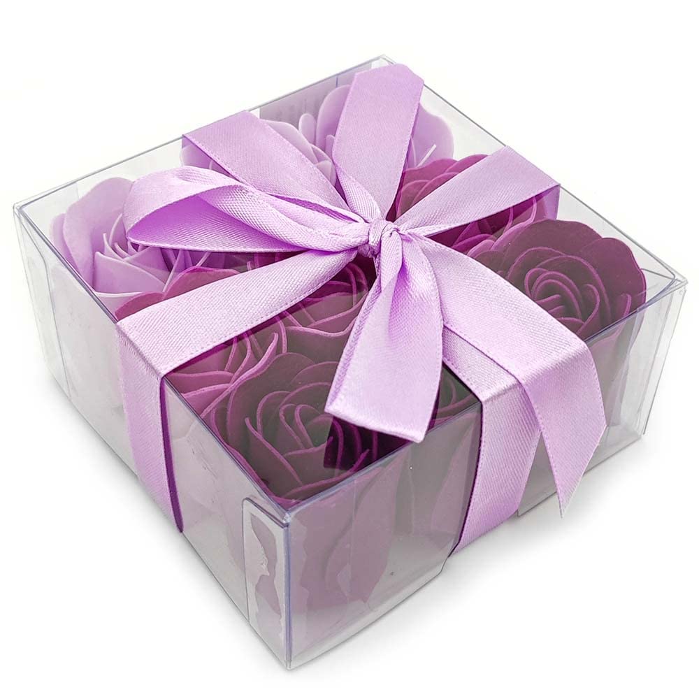 Pack 5 Cajas 9 Rosas De Jabón (lila) - Flores Con Pétalos De Jabón Perfumados - Regalo Original Para Días Especiales_0