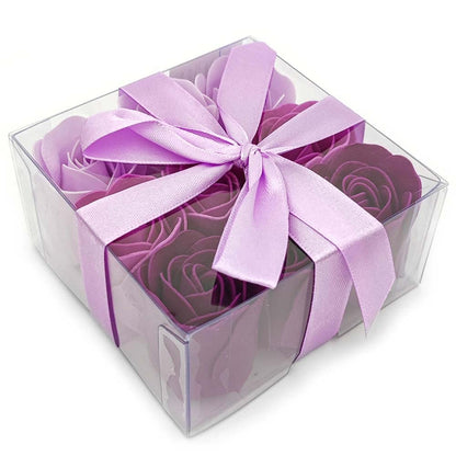 Pack 5 Cajas 9 Rosas De Jabón (lila) - Flores Con Pétalos De Jabón Perfumados - Regalo Original Para Días Especiales_0