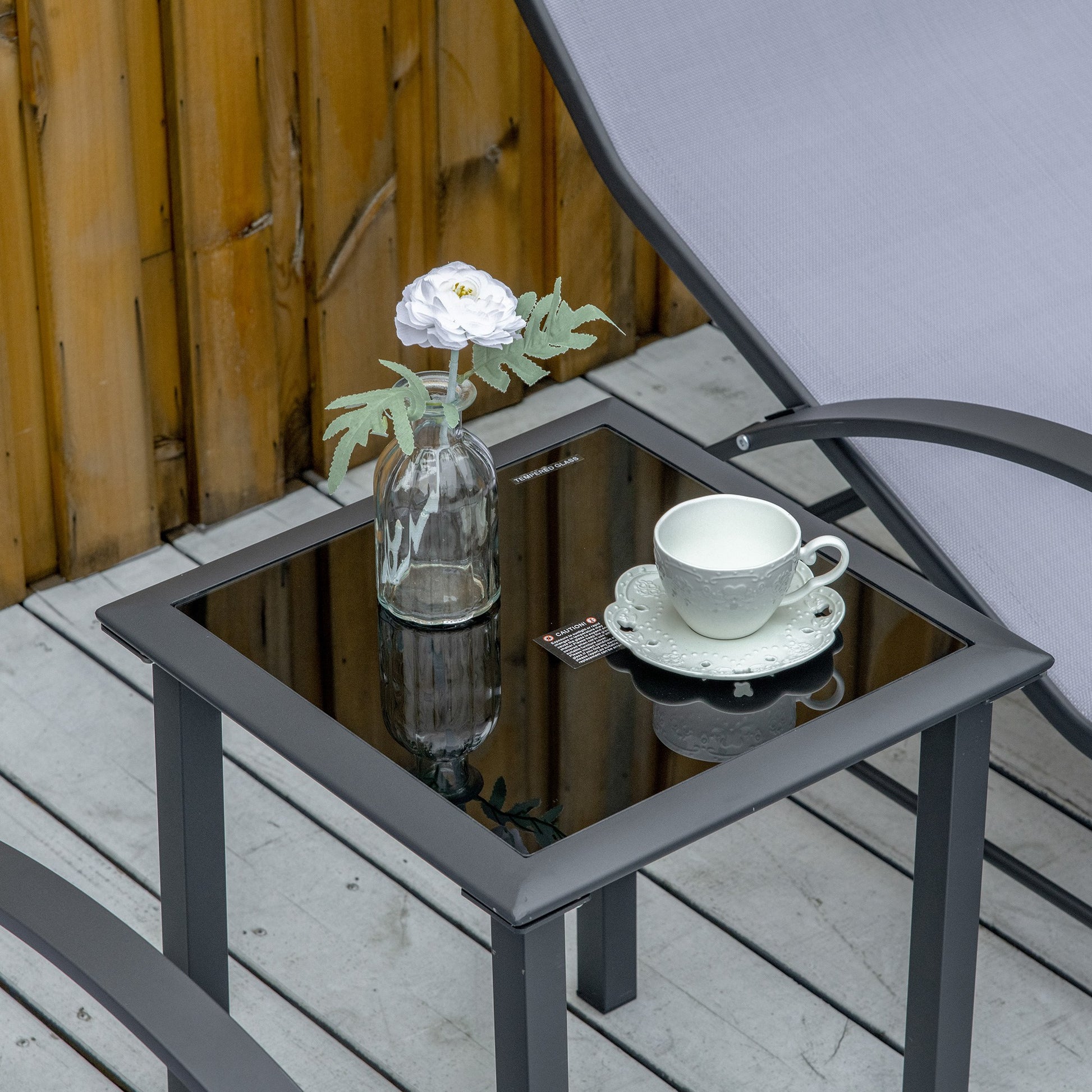Outsunny 2 Tumbonas De Jardín 59x169x66 Cm Con Mesa De Café 41x41x45 Cm Gris_3